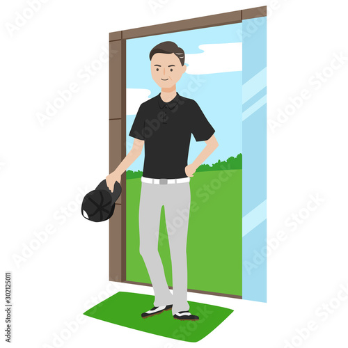 屋内へ入った男性のイラスト。