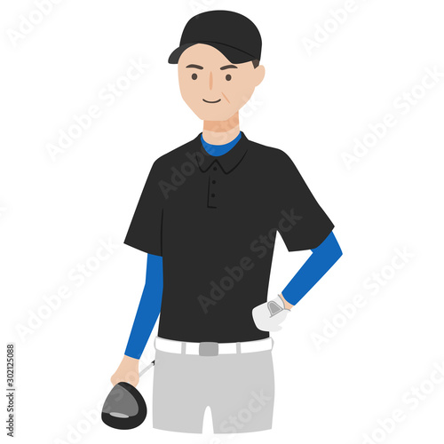 男性のイラスト。ゴルフのドライバーを持っている男性。