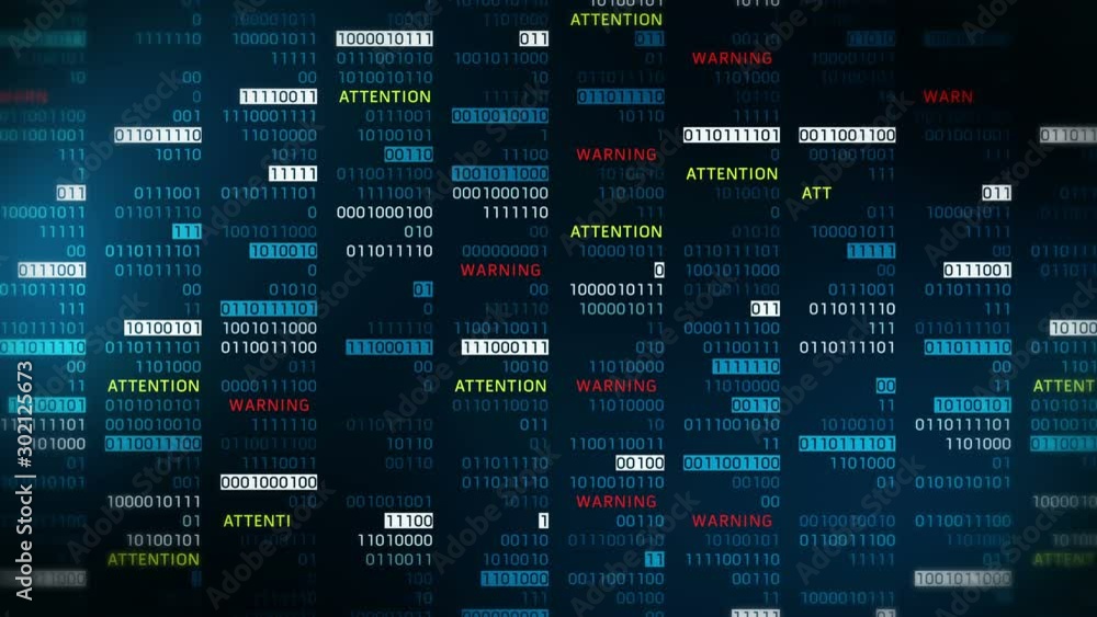 Warning and Attention message with binary numbers. Web online with digital technology loop animation. Computer network problem error concept. Warning and Attention message with binary numbers. Web online with digital technology loop animation. Computer network problem error concept.