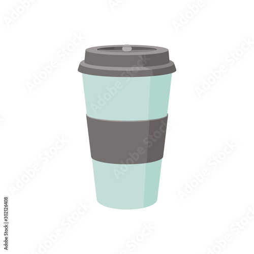Reusable Blue Coffee Cup, Zero Waste concept flat Vector Illustration on transparent background