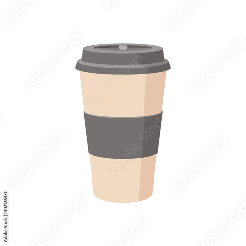 Reusable beige Coffee Cup, Zero Waste concept flat Vector Illustration on transparent background