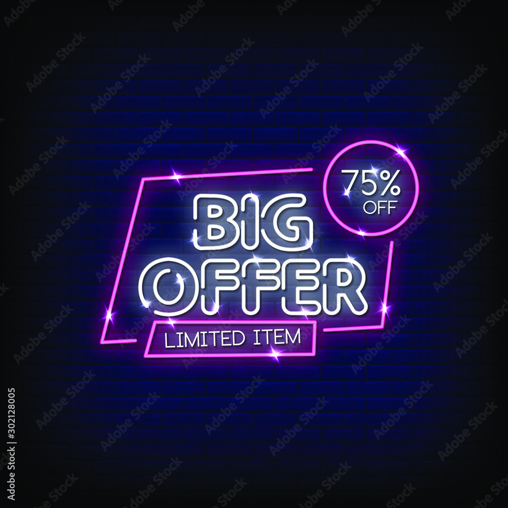 Big Offer Neon Signs Style Text Vector Big Offer Neon Signs Style Text Vector