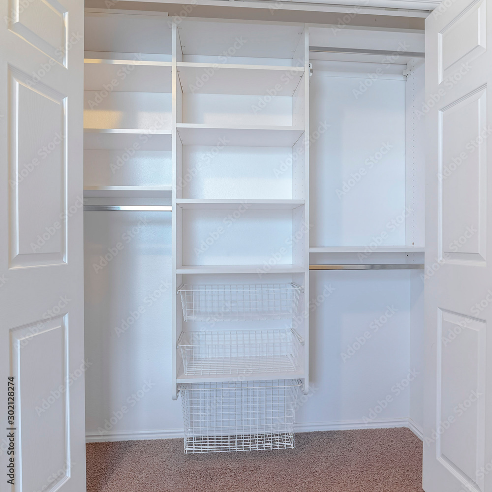 Square frame Open interior built in closet or wardrobe Square frame Open interior built in closet or wardrobe