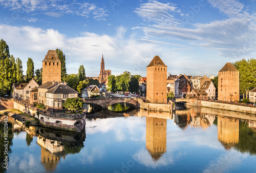 Strasbourg landscape with the old buildings and bridge Ponts Couverts photo