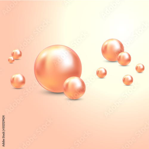 Vector Illustration for your design. Luxury beautiful shining jewellery background with rose pearls vector illustration. Beautiful shiny natural pearls. Nacreous and iridescent. With transparent