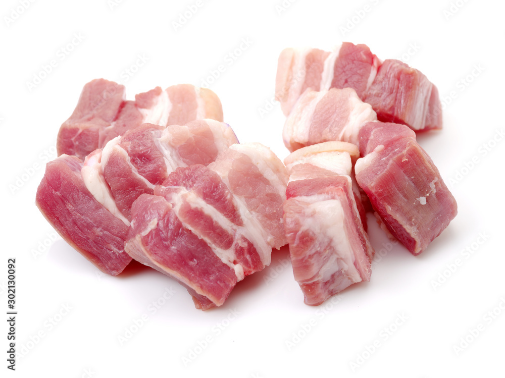 Raw pork belly pieces on a white background Raw pork belly pieces on a white background