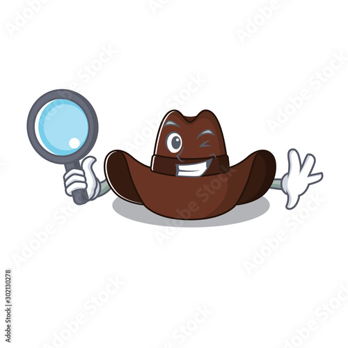 Cheerful on cowboy hat detective cartoon character