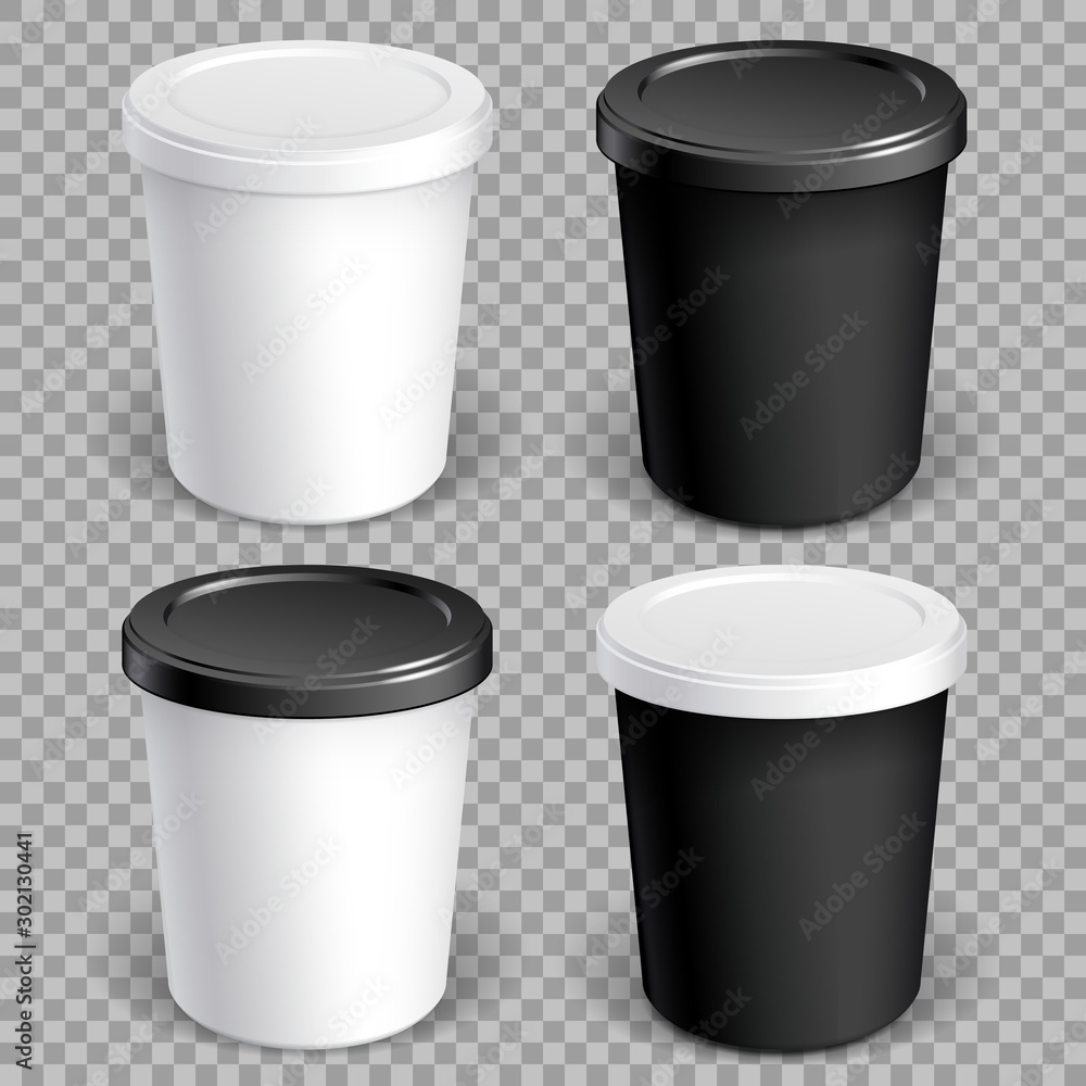 Set of mock up paper cups with plastic cover. Pattern in black and white on a transparent background. Vector illustration Set of mock up paper cups with plastic cover. Pattern in black and white on a transparent background. Vector illustration
