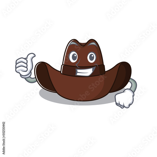 Cheerful on cowboy hat thumbs up cartoon character