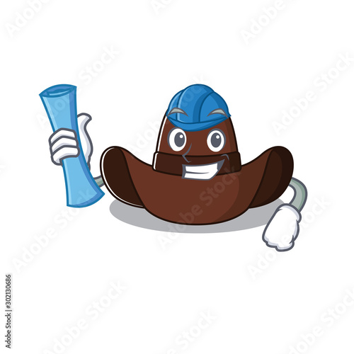 Cheerful on cowboy hat architect cartoon character