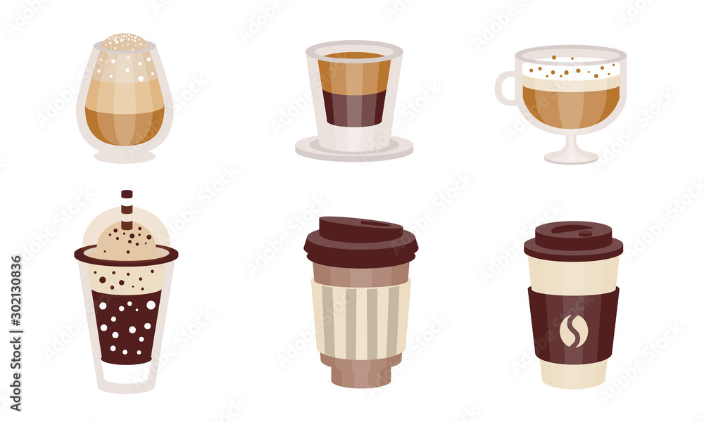 Coffee drinks in transparent glasses. Vector illustration. Coffee drinks in transparent glasses. Vector illustration.