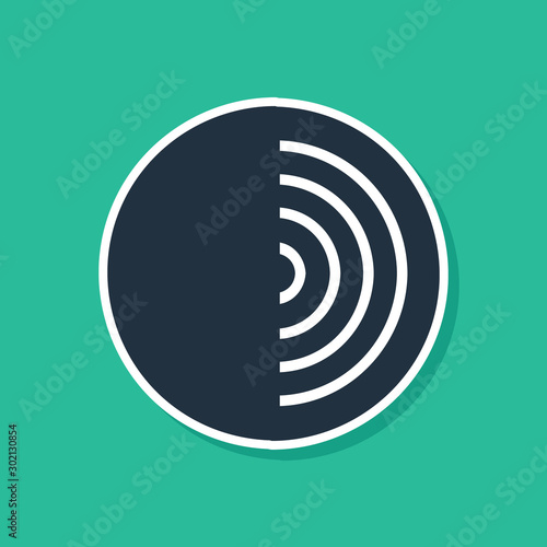 Blue Earth structure icon isolated on green background. Geophysics concept with earth core and section layers earth. Vector Illustration