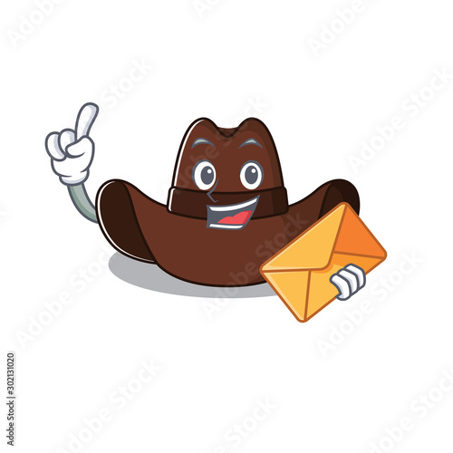 Cheerful on cowboy hat bring envelope cartoon character