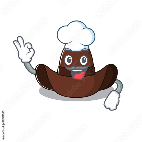 Cheerful on cowboy hat chef cartoon character
