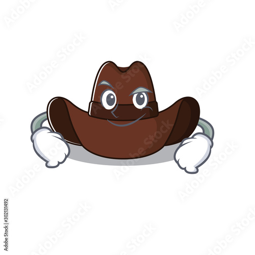 Cheerful on cowboy hat smirking cartoon character