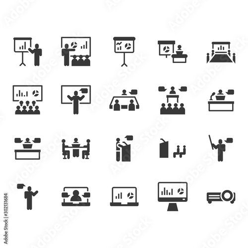 Presentation and meeting related icon and symbol set
