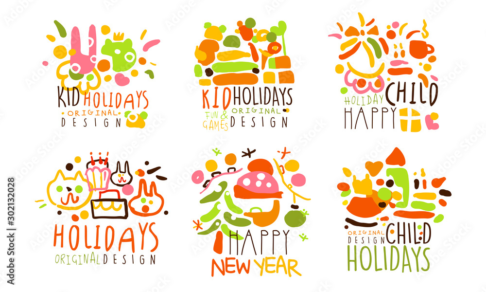 Set of abstract logos for the holidays. Vector illustration.
