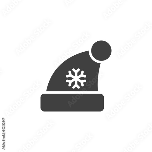 Christmas hat vector icon. filled flat sign for mobile concept and web design. Winter hat with snowflake glyph icon. Symbol, logo illustration. Vector graphics
