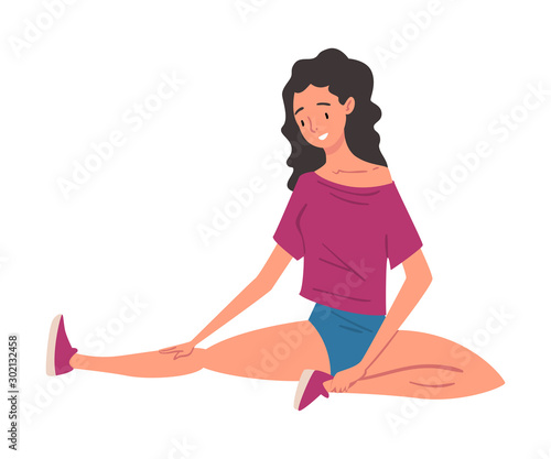 Girl Warming Up Before Training, Fitness Workout, Active Healthy Lifestyle Vector Illustration