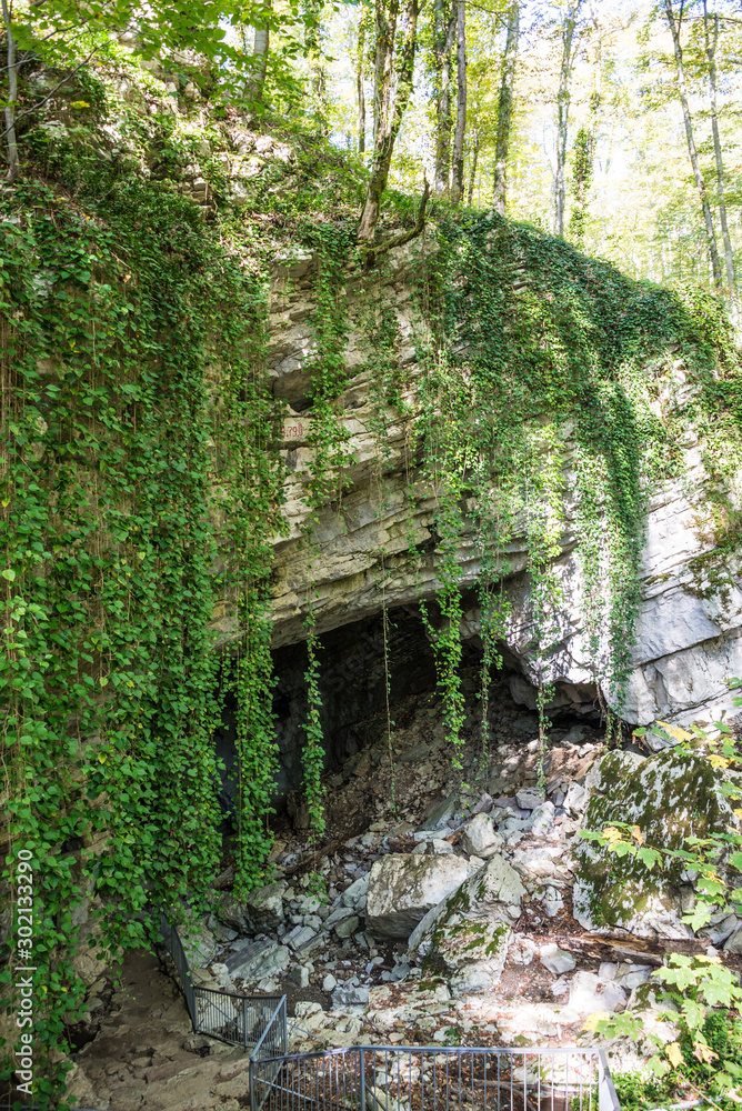 The entrance to the Vorontsov cave near the city of Sochi, Russia. Clear day October 24, 2019 The entrance to the Vorontsov cave near the city of Sochi, Russia. Clear day October 24, 2019