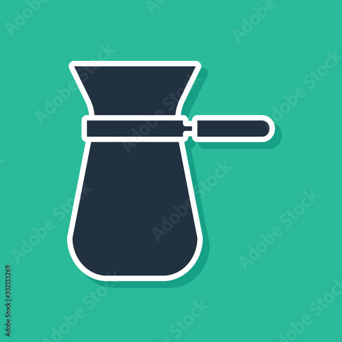 Blue Coffee turk icon isolated on green background. Vector Illustration