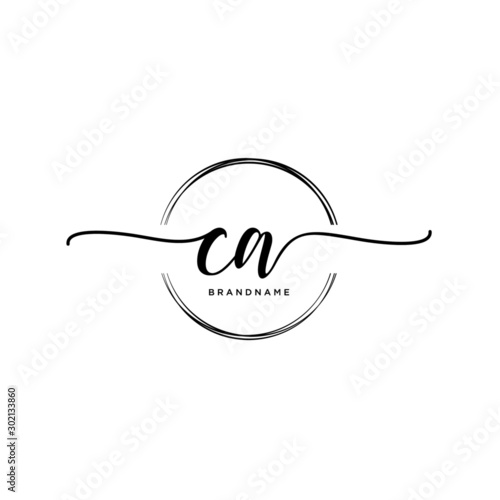 CA Initial handwriting logo with circle template vector.
