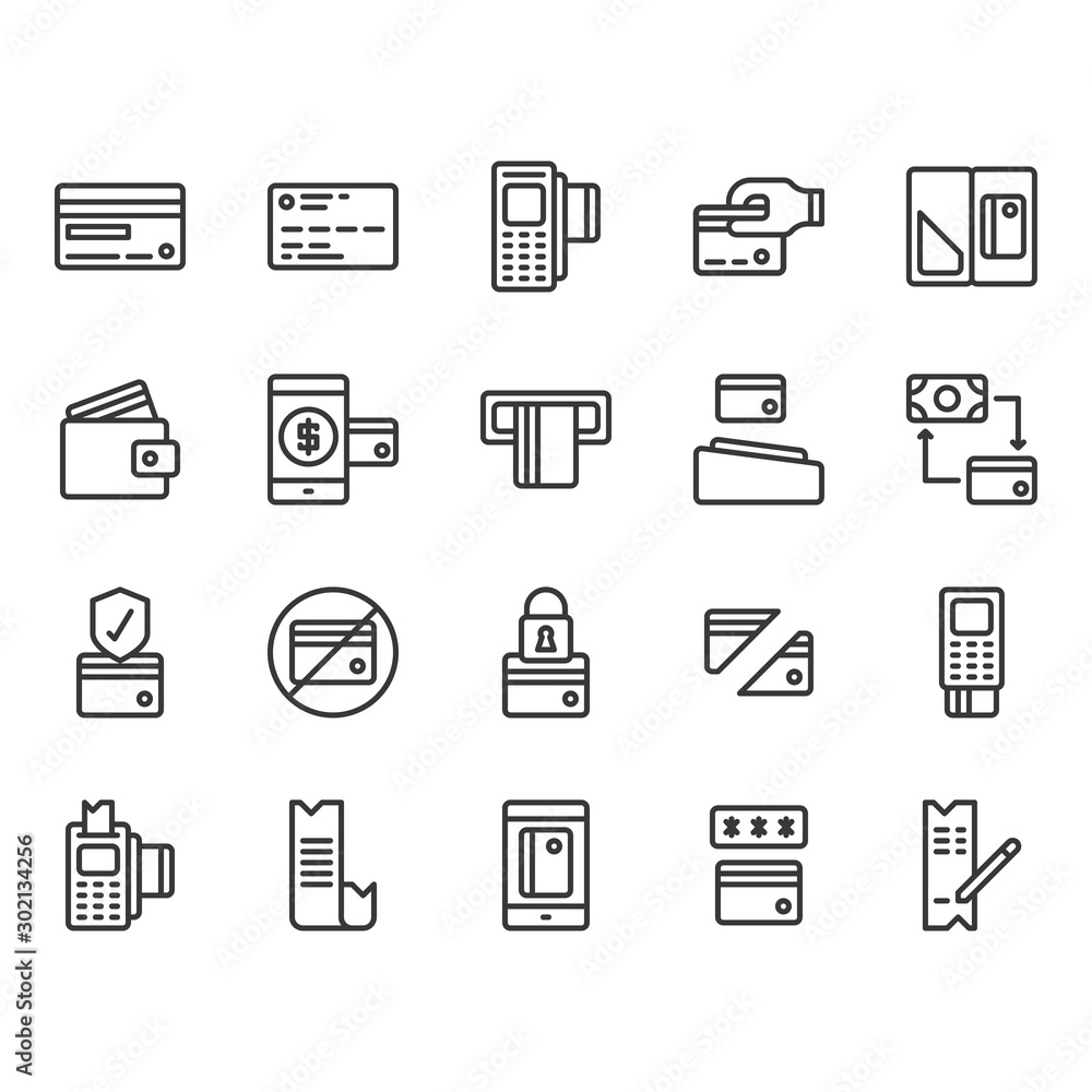 Credit card symbol icon set.