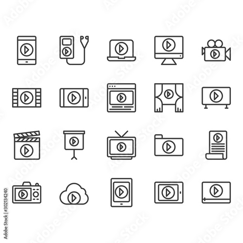 Video content icon and symbol set.