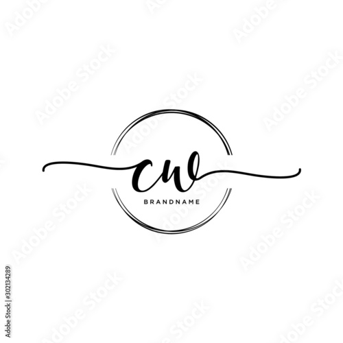 CW Initial handwriting logo with circle template vector.