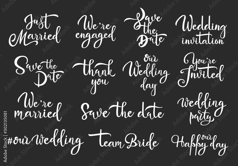 Save date marriage white handwritten vector lettering set Save date marriage white handwritten vector lettering set