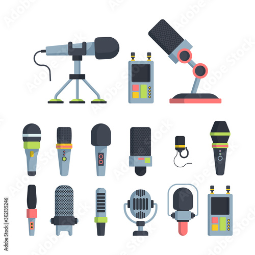 Music and television microphones flat vector illustrations set photo