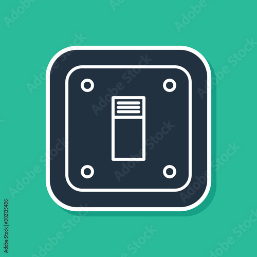 Blue Electric light switch icon isolated on green background. On and Off icon. Dimmer light switch sign. Concept of energy saving. Vector Illustration