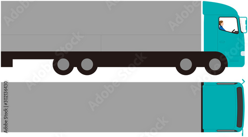 車輛.大型トラックの側面と上部.ベクター素材