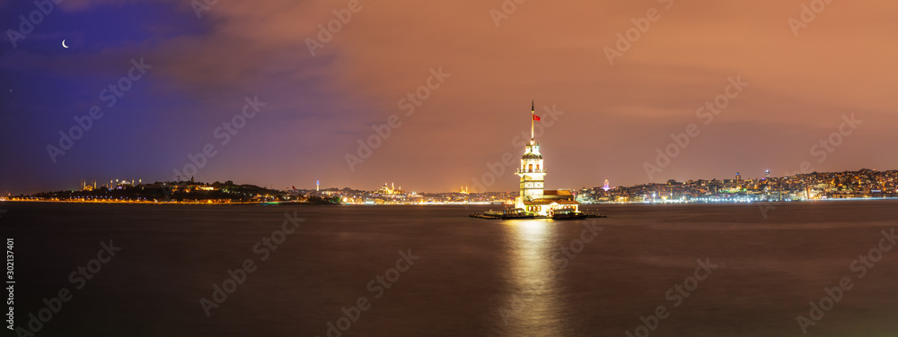 Maiden's Tower in Istanbul, beautiful evening panorama
