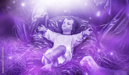 A Christmas nativity scene, with baby Jesus