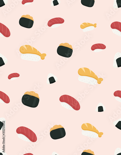 Sushi set. Sushi pattern background. Sushi seamless pattern. Vector illustration.