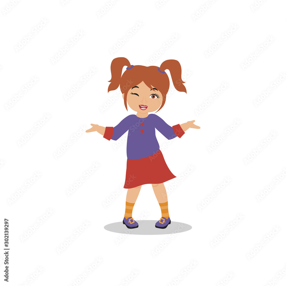 Vector cute little girl. Vector illustration girl can use for presents, invitation, children room, nursery decor, interior design. Vector cute little girl. Vector illustration girl can use for presents, invitation, children room, nursery decor, interior design.