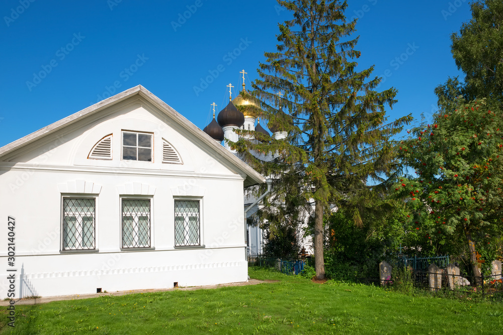 ZAVIDOVO, TVERSKAYA REGION, RUSSIA - JULY 28,2019:.Museum of the history of the temple complex and the village of Zavidovo ZAVIDOVO, TVERSKAYA REGION, RUSSIA - JULY 28,2019:.Museum of the history of the temple complex and the village of Zavidovo