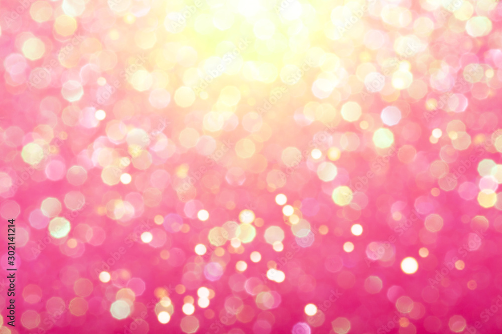 Pink festive background with sparkles in the bokeh. The concept of the celebration, the day of St. Valentine, New Year, birthdays, ceremonies, events, etc.