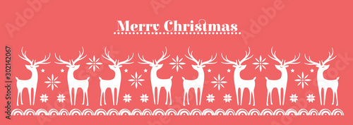 Beautiful seamless pattern with deer and snowflakes. Winter banner background for Christmas or New Year design. illustration. Nordic seamless pattern