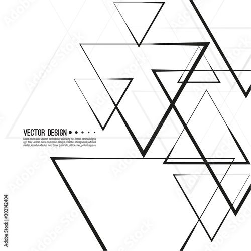 Abstract monochrome background with triangular geometric shapes. Vector intersecting triangles pattern. Black and white illustration.