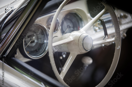 White steering wheel of an old classic car © bizoo_n