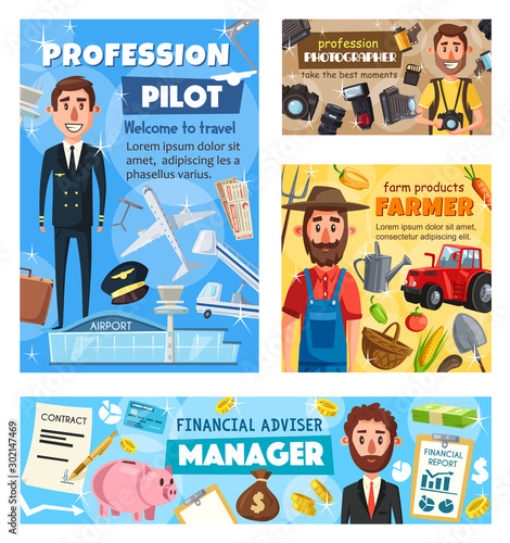 Manager, pilot, farmer, photographer occupations
