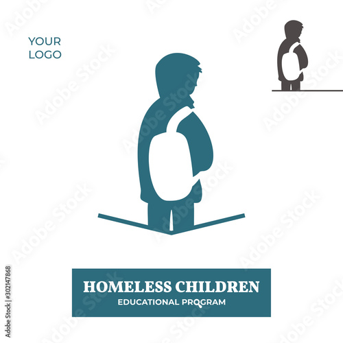 Homeless child icon for logo. For social programs for child protection