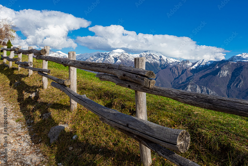 Wood fence in the alps