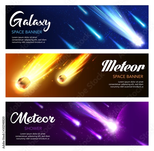 Falling meteors, comets and stars in night sky