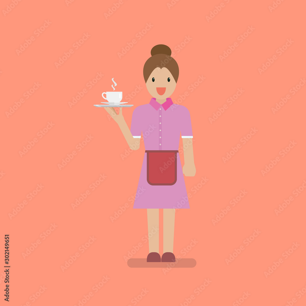 Waitress character serve a cup of coffee Waitress character serve a cup of coffee