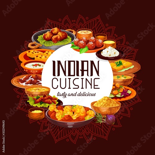 Indian meat curry, rice pilau, vegetale stew, cake