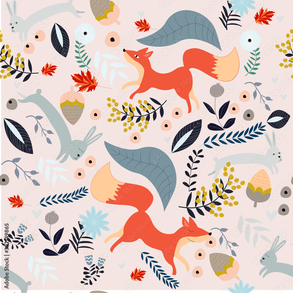 Cute fox and rabbit seamless pattern Cute fox and rabbit seamless pattern