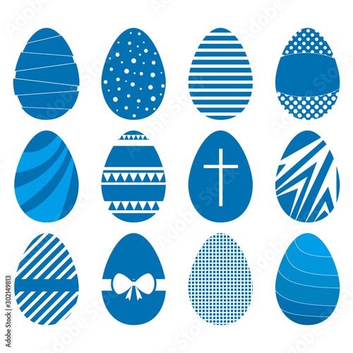 Set of twelve easter eggs in flat geometric style